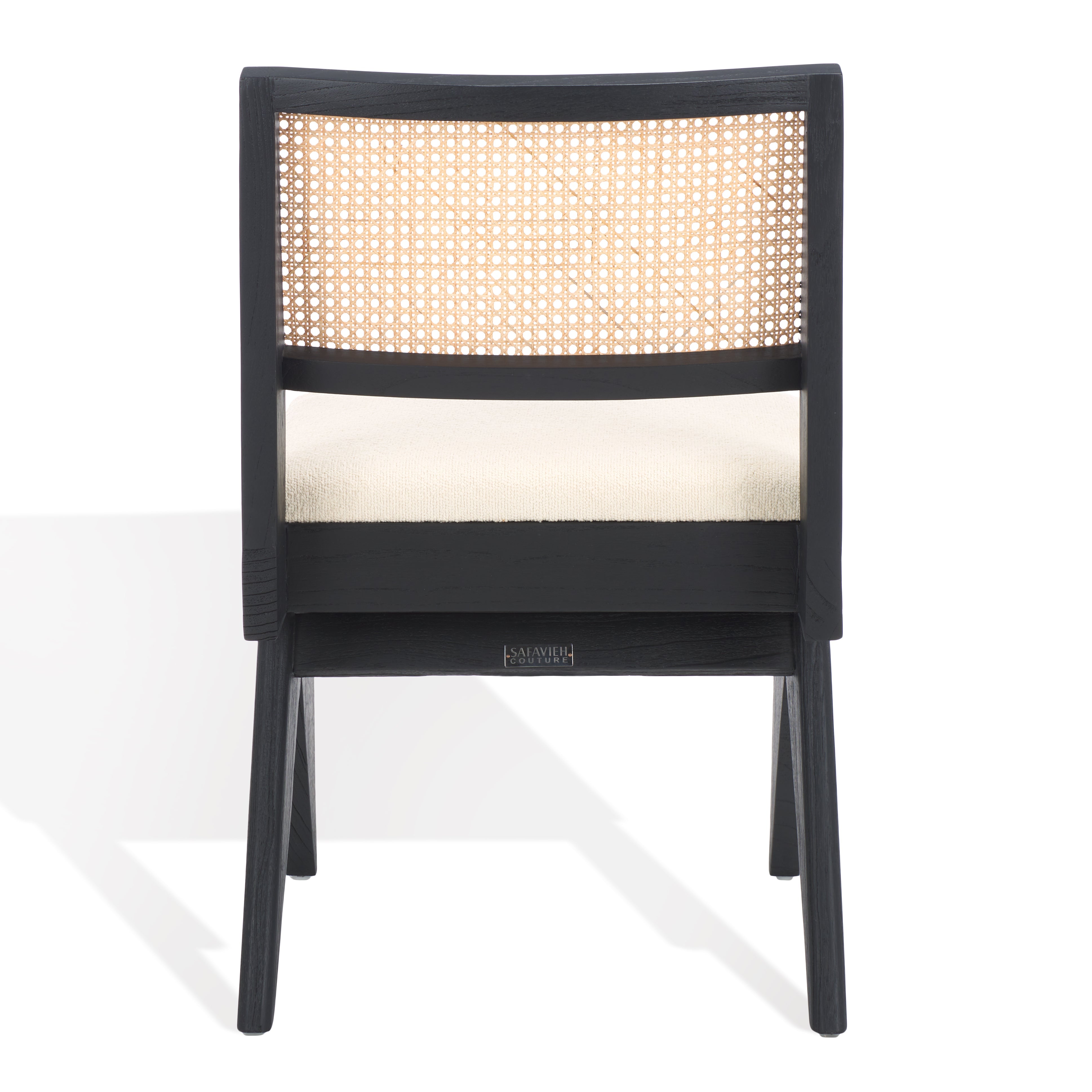 safavieh couture jaqueline boucle and rattan back dining chair, SFV9104 - Beige / Black