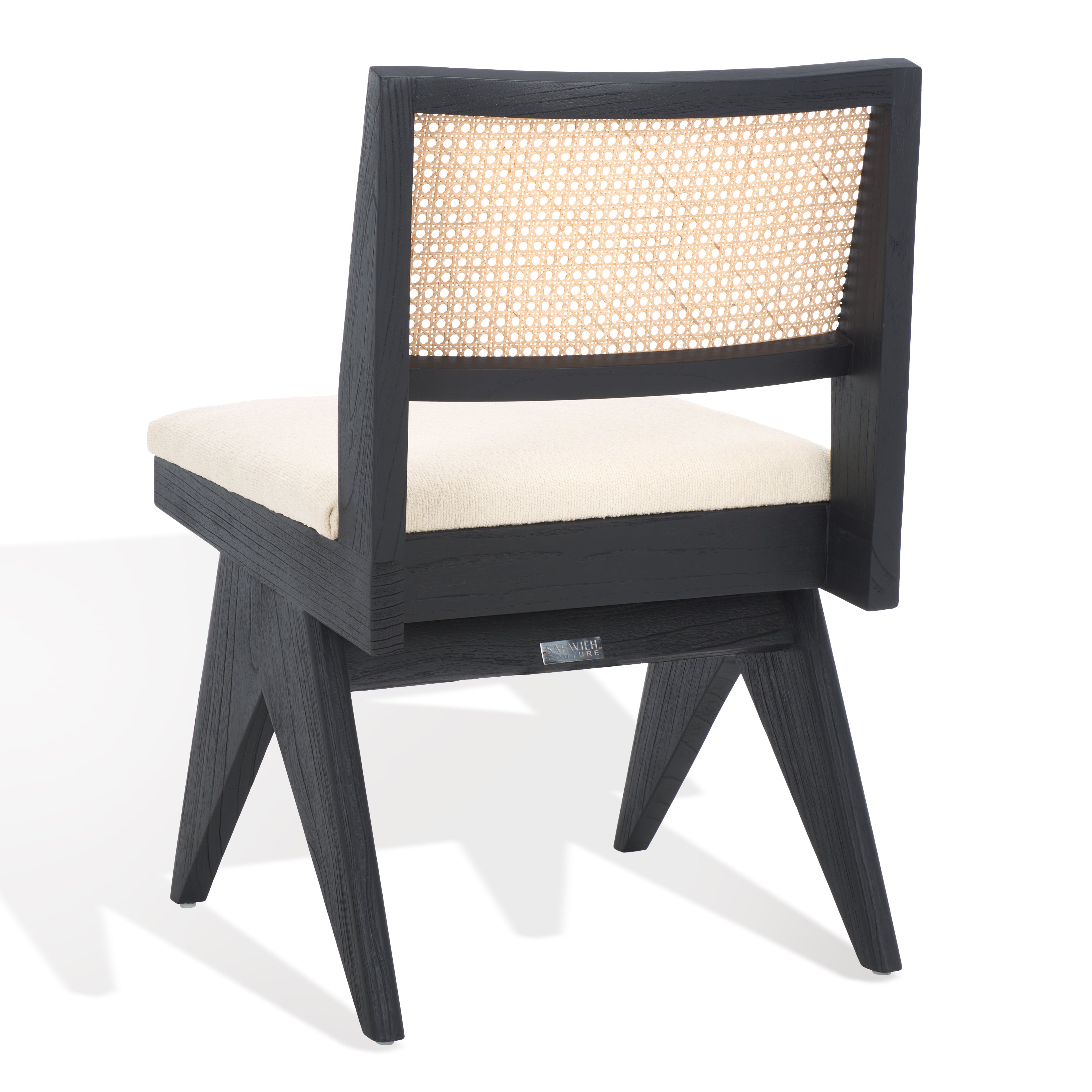 safavieh couture jaqueline boucle and rattan back dining chair, SFV9104 - Beige / Black