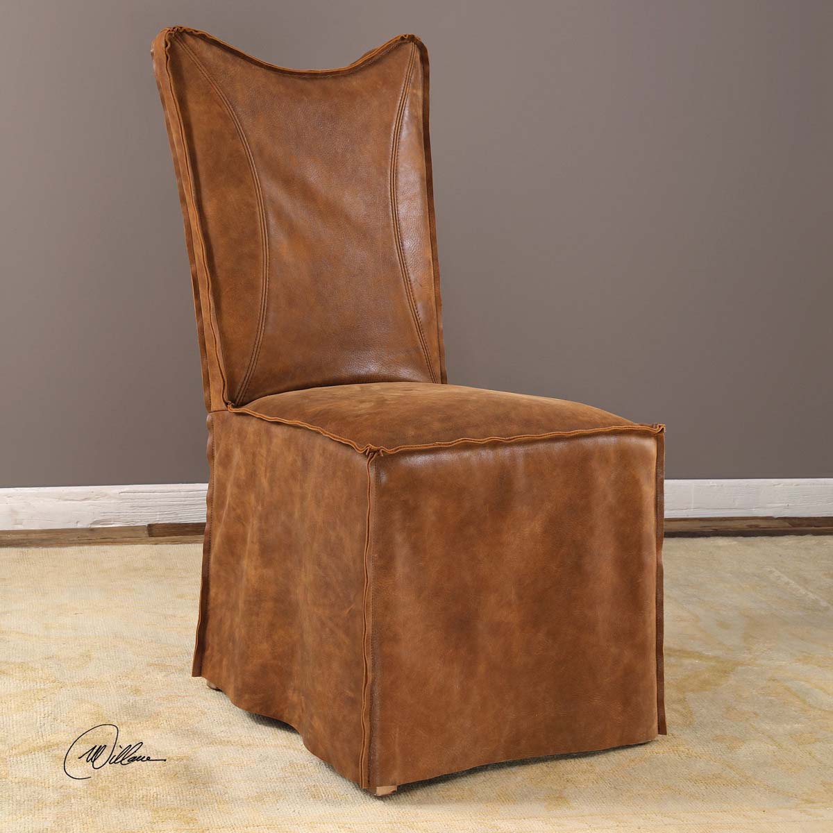 Uttermost Delroy Armless Chairs, Cognac, Set Of 2