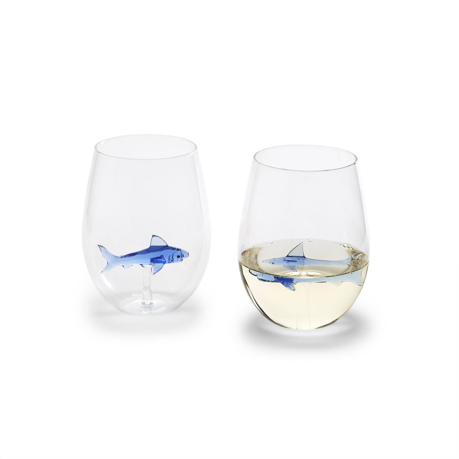 Two's Company Great White Shark Stemless Wine Glass