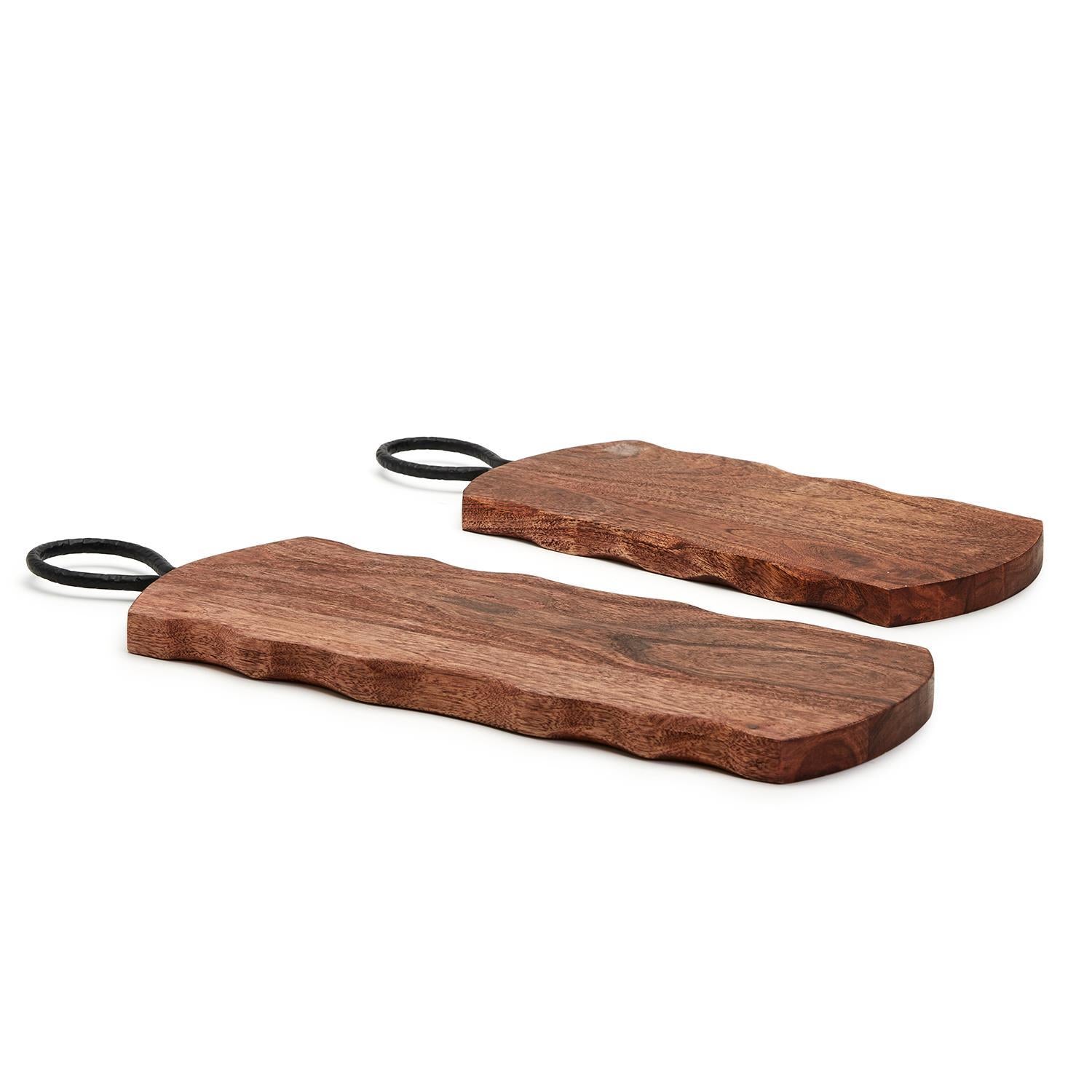 Two's Company Rustic Edge S/2 Serving Boards w/Hammered Iron Handle