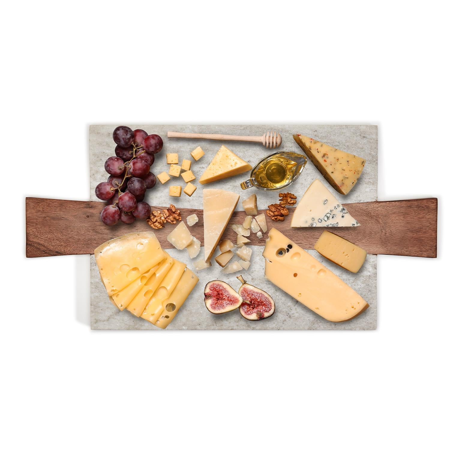 Two's Company Perfectly Polished Marble Charcuterie / Tapas / Cheese Serving Board with Acacia Wood Accent