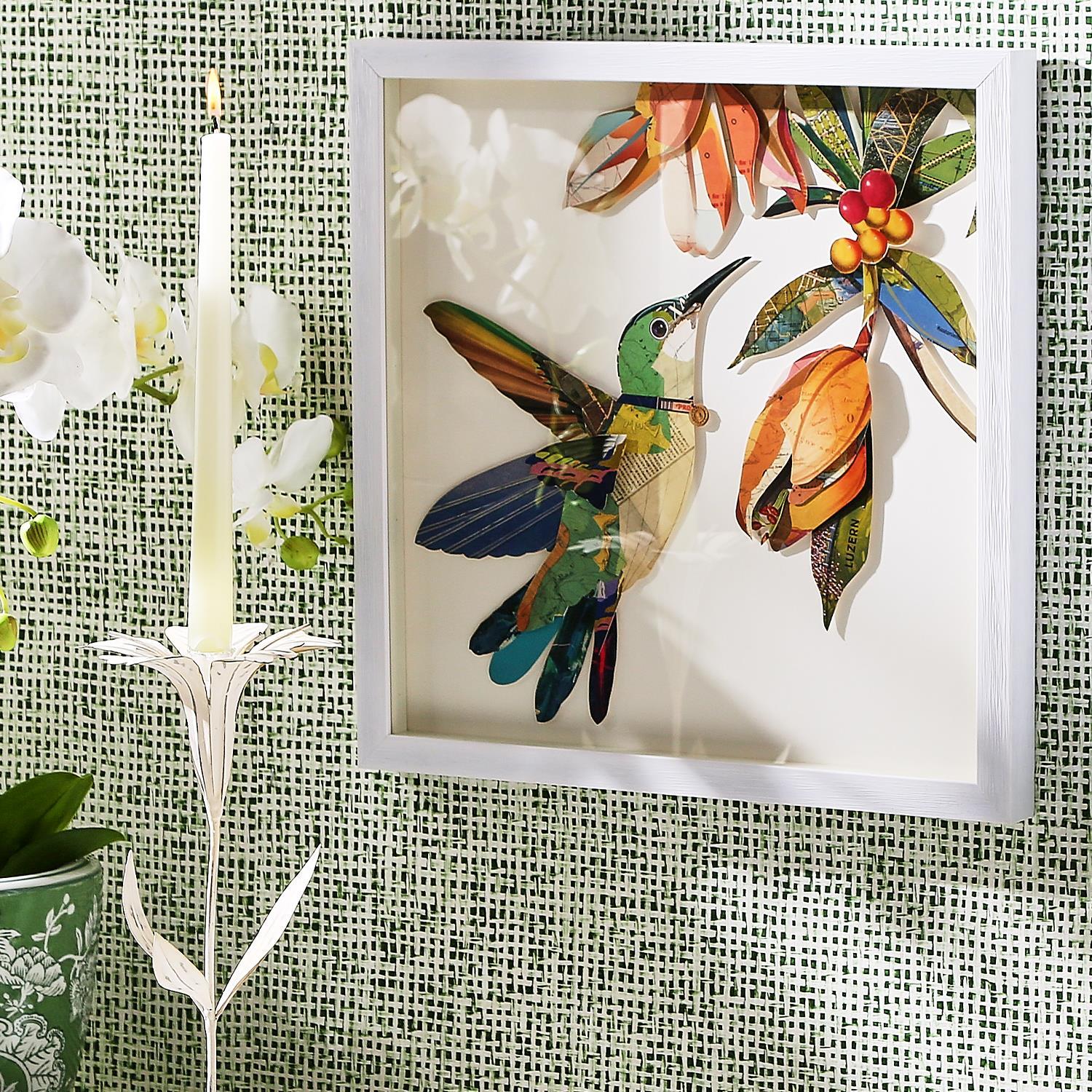 S/2 Humming Birds Paper Collage Wall Art