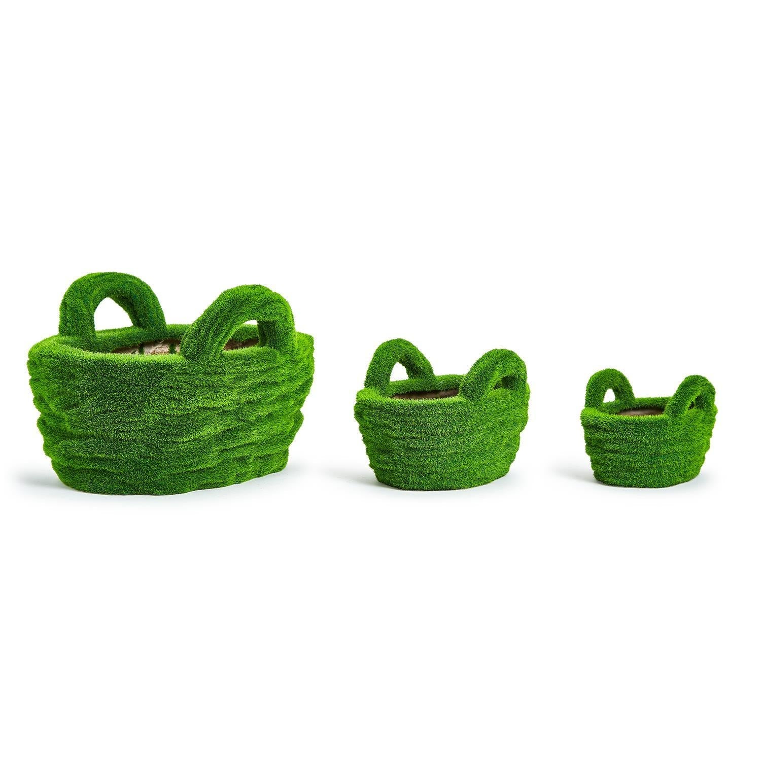 Set of 3 Faux Moss Baskets Includes 3 Sizes