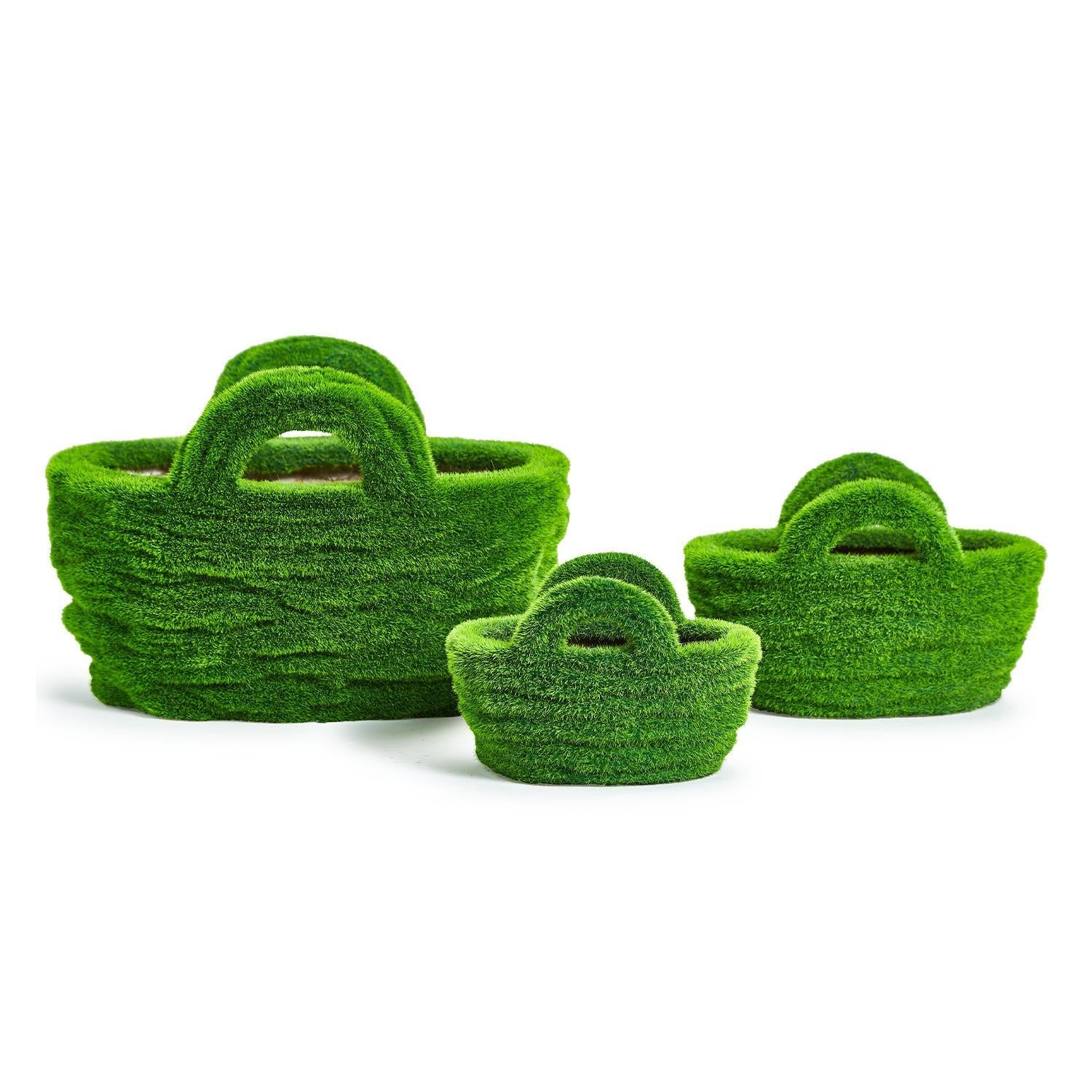 Set of 3 Faux Moss Baskets Includes 3 Sizes