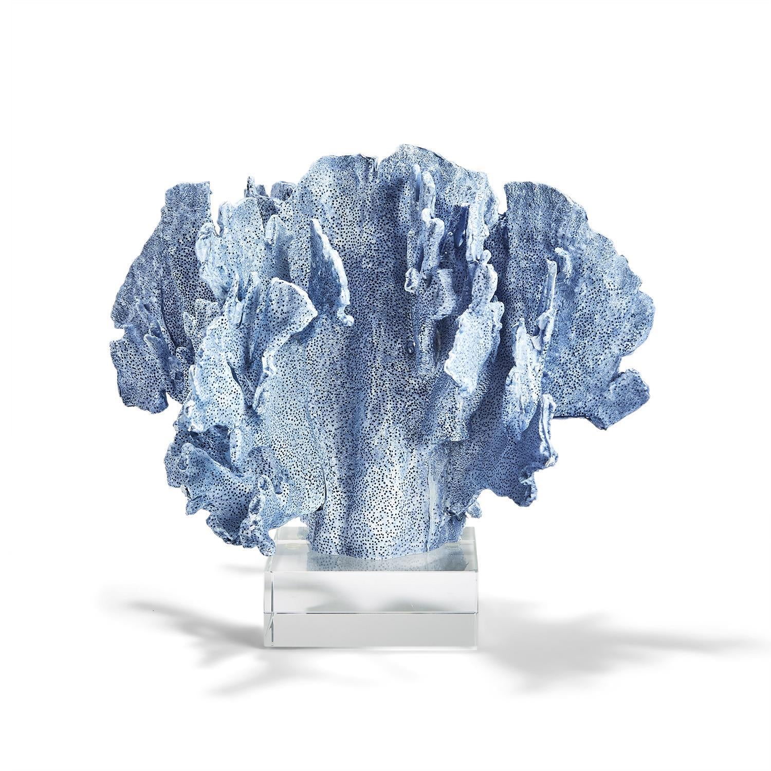 Two's Company Mediterranean Blue Coral Sculpture with Glass Base - Resin/Glass