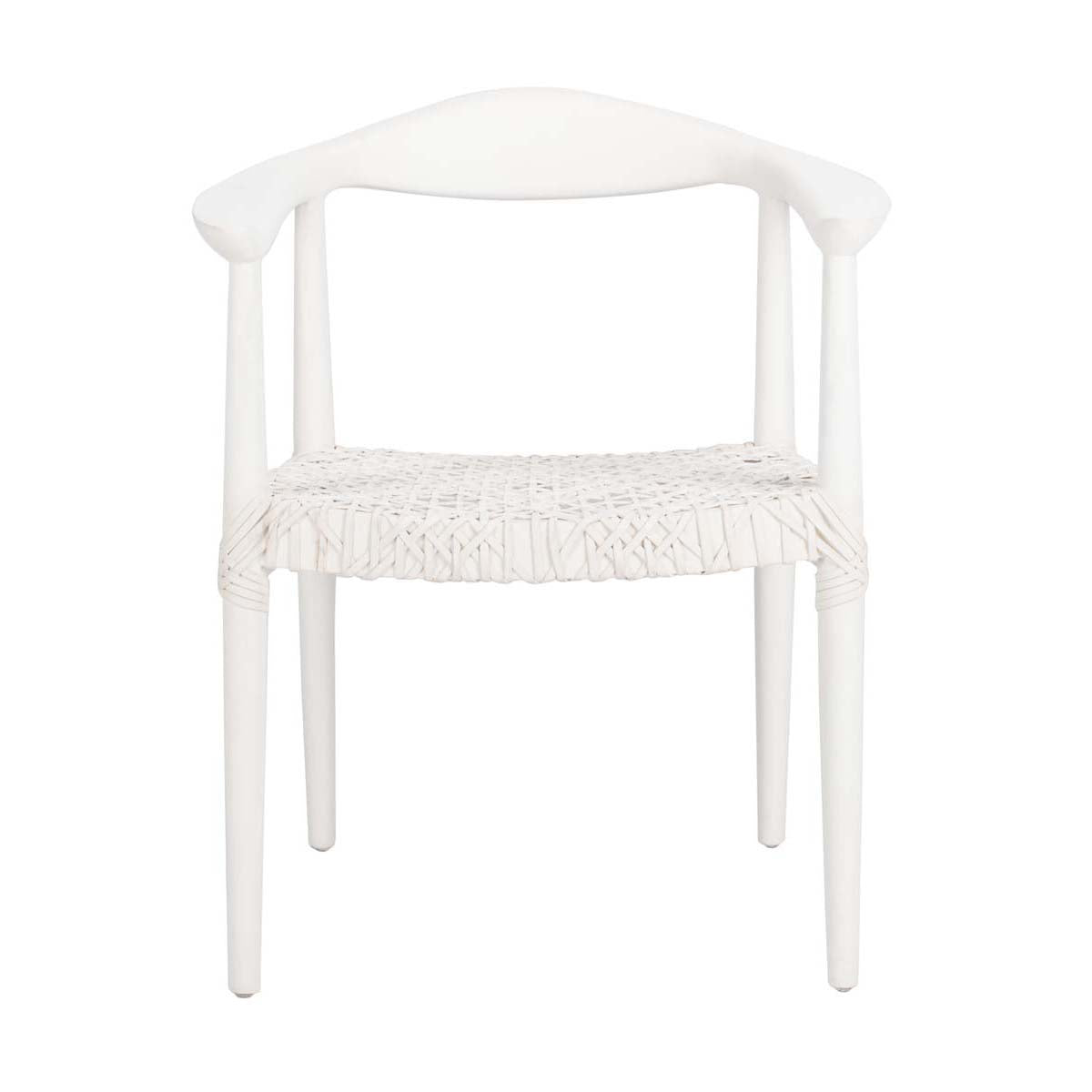 Safavieh Juneau Leather Woven Accent Chair , ACH1003 - White Mindi Wood/White Leather