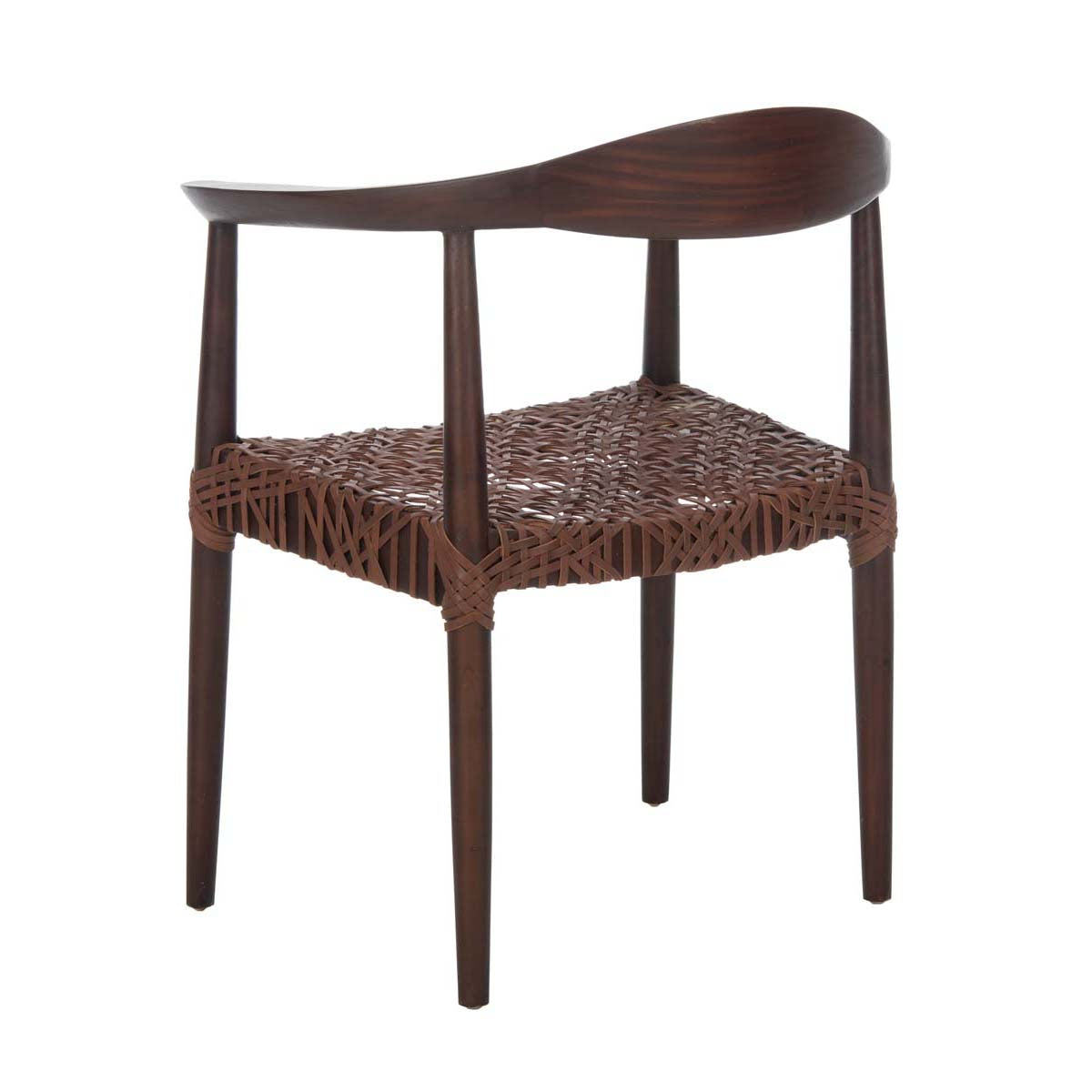 Safavieh Juneau Leather Woven Accent Chair , ACH1003 - Walnut Mindi Wood/Brown Leather