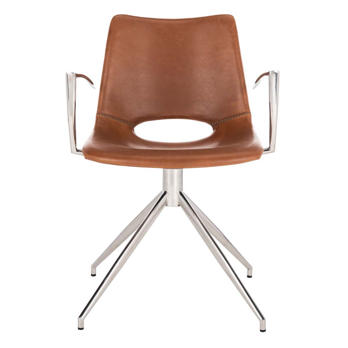 Safavieh Dawn Midcentury Modern Leather Swivel Office Arm Chair , ACH7002 - Cognac/Stainless Steel