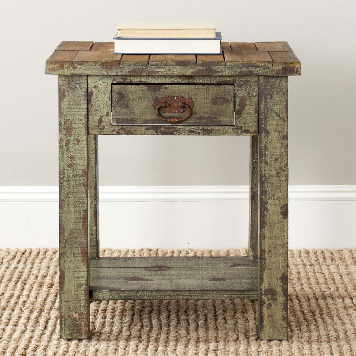 Safavieh Alfred End Table With Storage Drawer , AMH4094 - Antique Green
