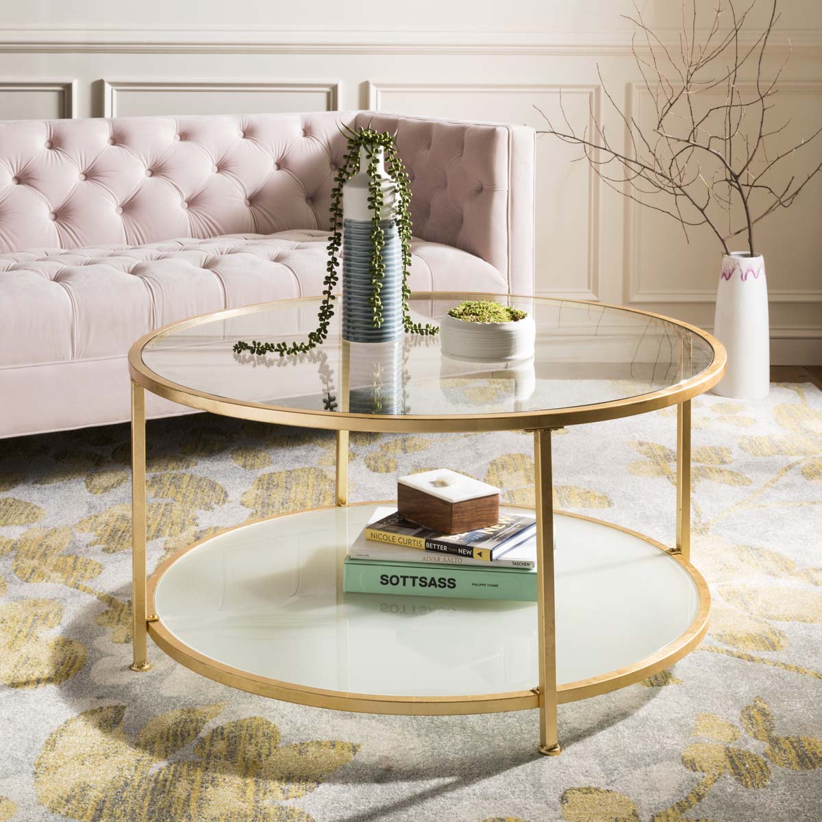 Safavieh Ivy 2 Tier Round Coffee Table , COF6203 - Glass/Gold Foil