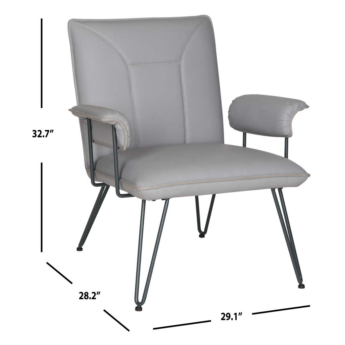 Safavieh Johannes 17.3H Mid Century Modern Leather Arm Chair , FOX1700 - Grey