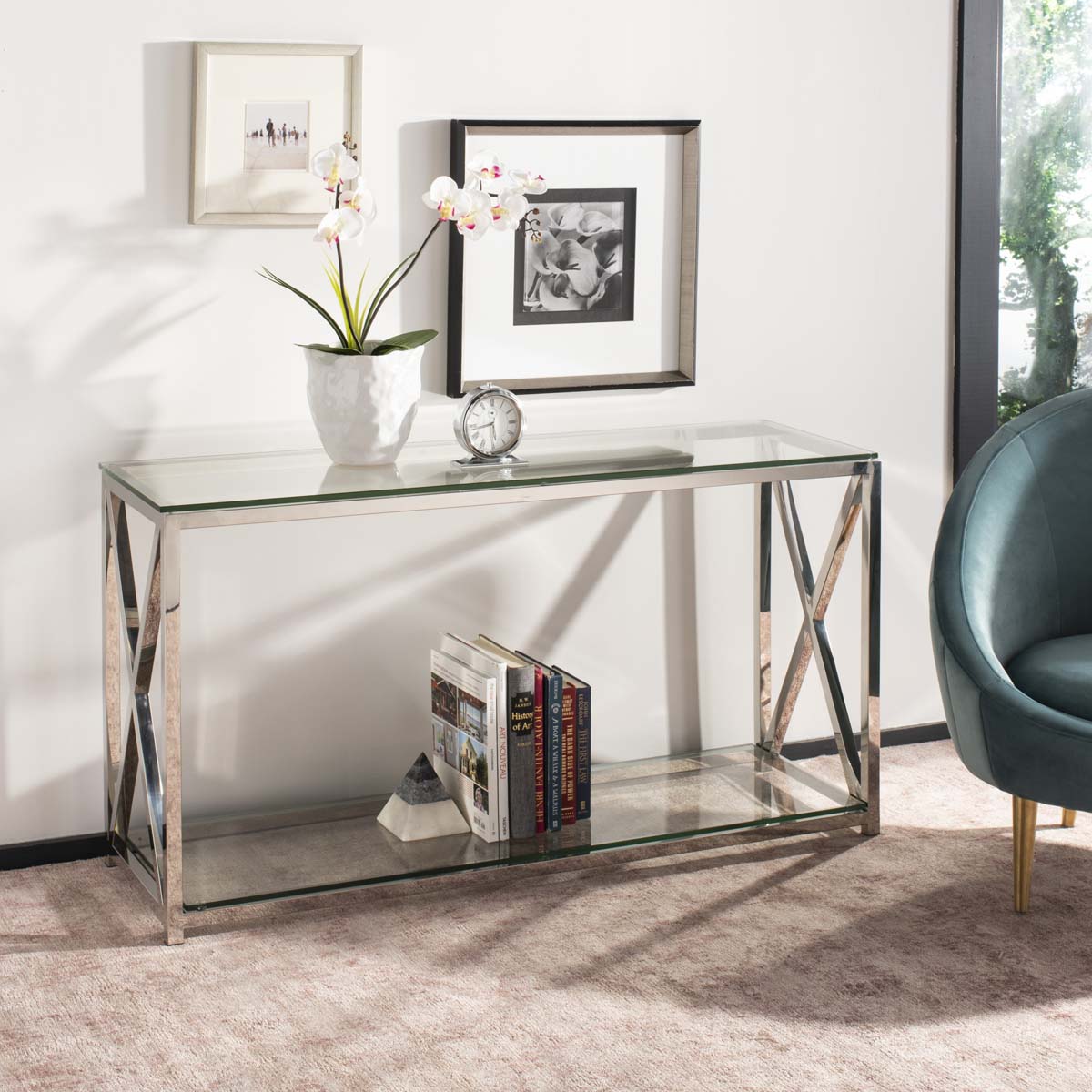 Safavieh Couture Hayward Chrome Console With Glass Top