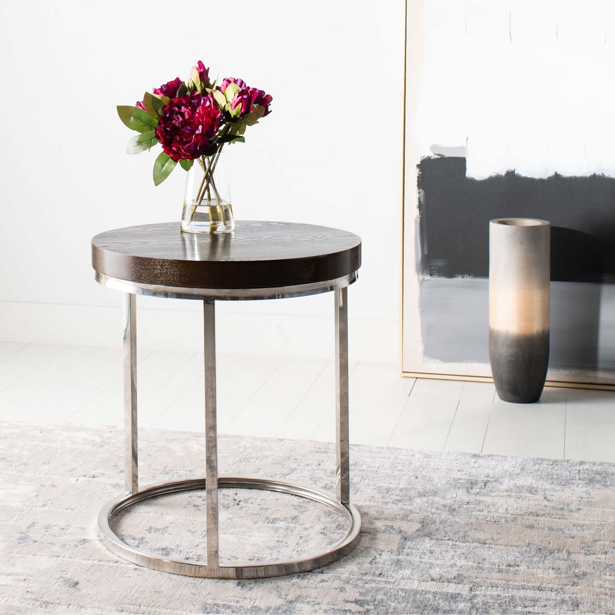 Safavieh Couture Turner Black Glass Top Round End Table