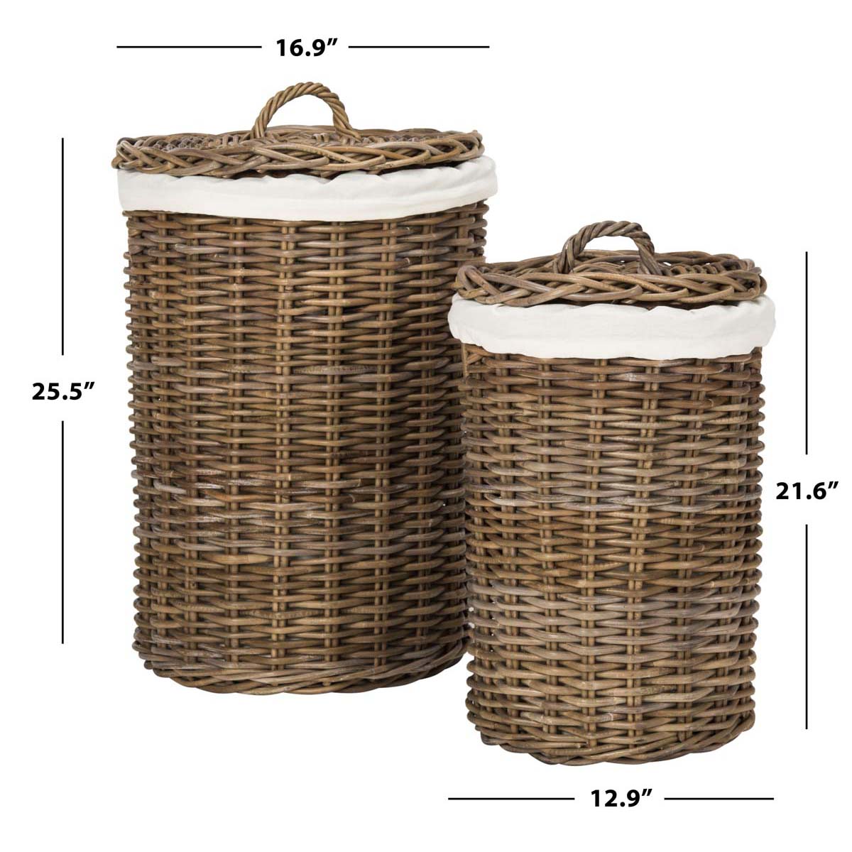 Safavieh Millen Rattan Round Set Of 2 Laundry Baskets , HAC6001