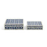 Two's Company S/2 Flower and Petals Blue & White Tear Hinged Cover Box