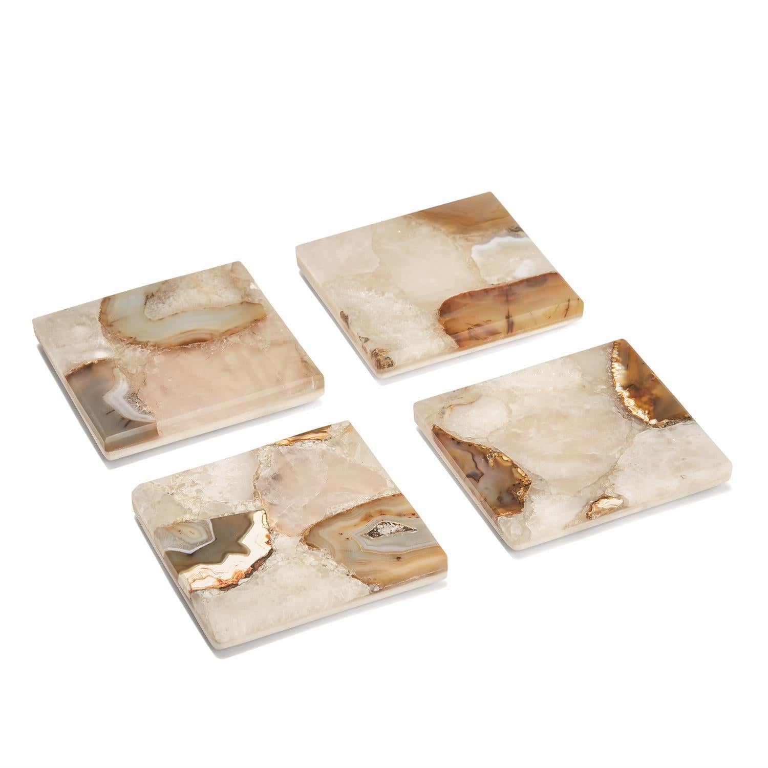 Two's Company S/4 Agate Coasters with Marble Base