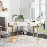 Safavieh Couture Maia 2 Drawer Lacquer Desk - White / Gold Leaf