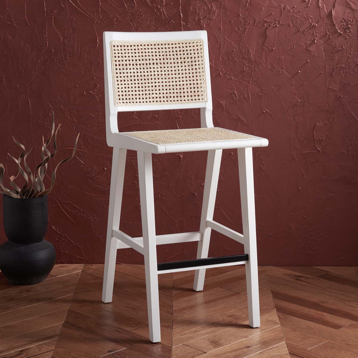 Safavieh Couture Hattie French Cane Barstool - White / Natural