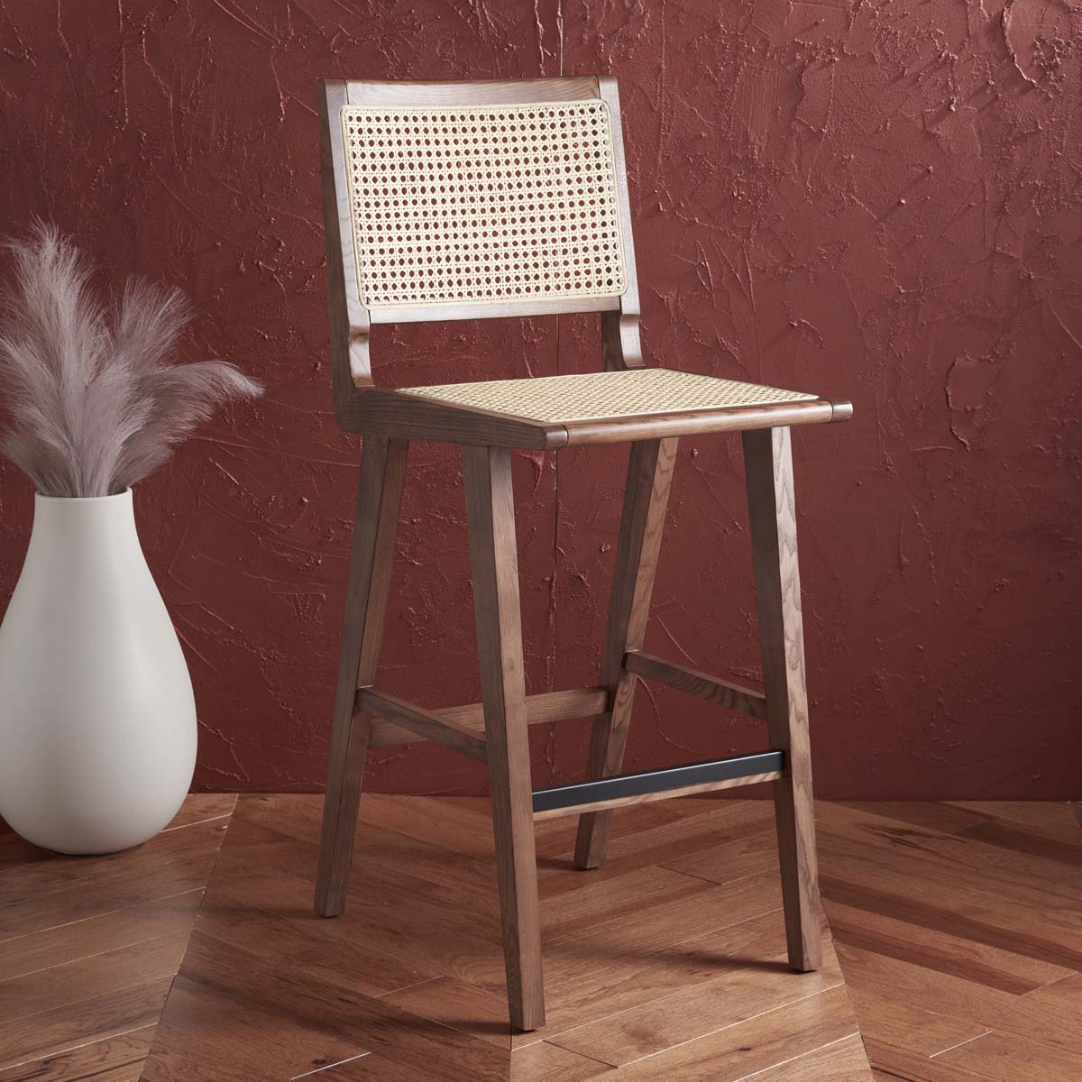 Safavieh Couture Hattie French Cane Barstool - Walnut / Natural