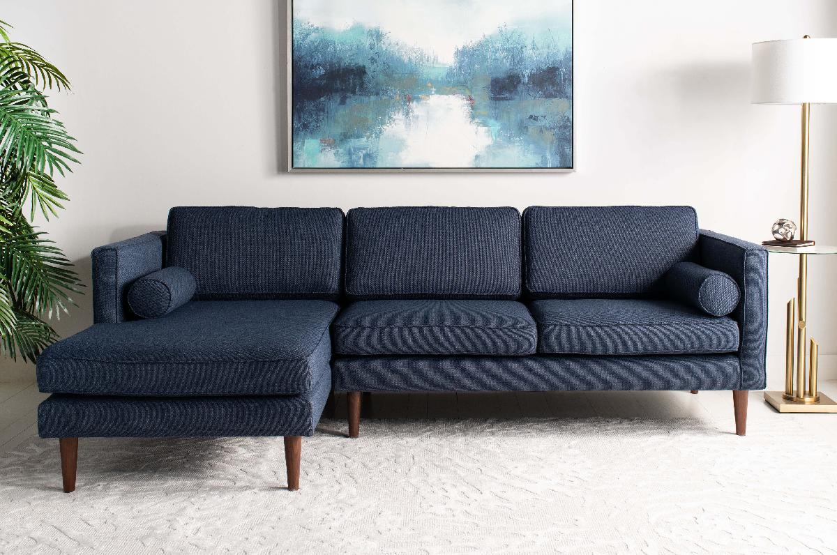 Safavieh Couture Dulce Mid Century Chaise Sofa - Dark Blue
