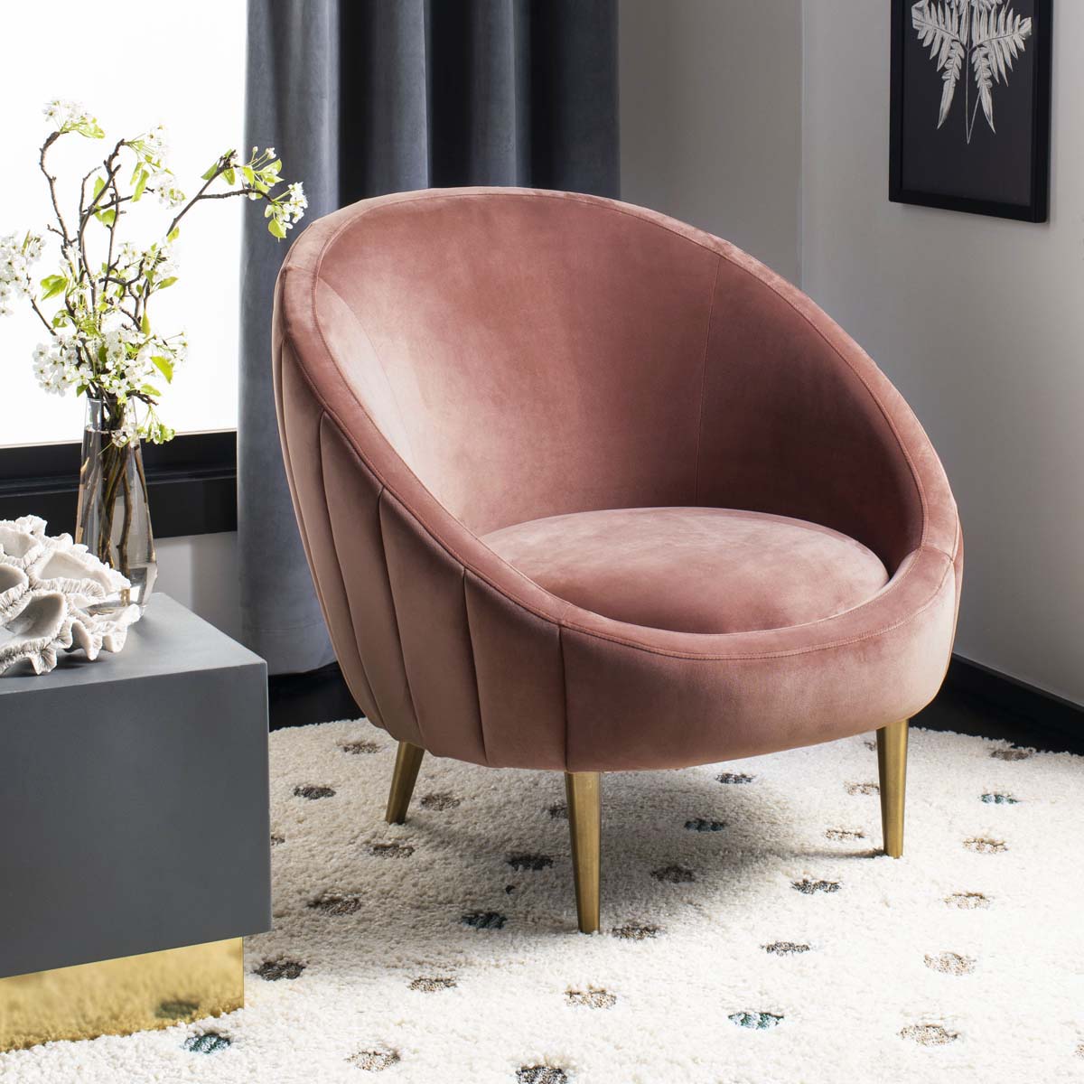 Safavieh Couture Razia Channel Tufted Tub Chair - Dusty Rose