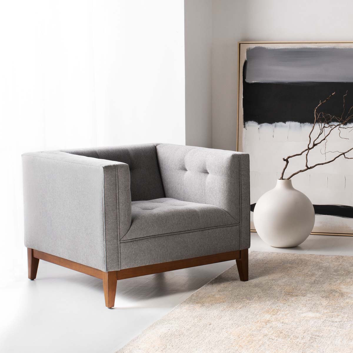 Safavieh Couture Garnet Linen Tufted Arm Chair - Light Grey