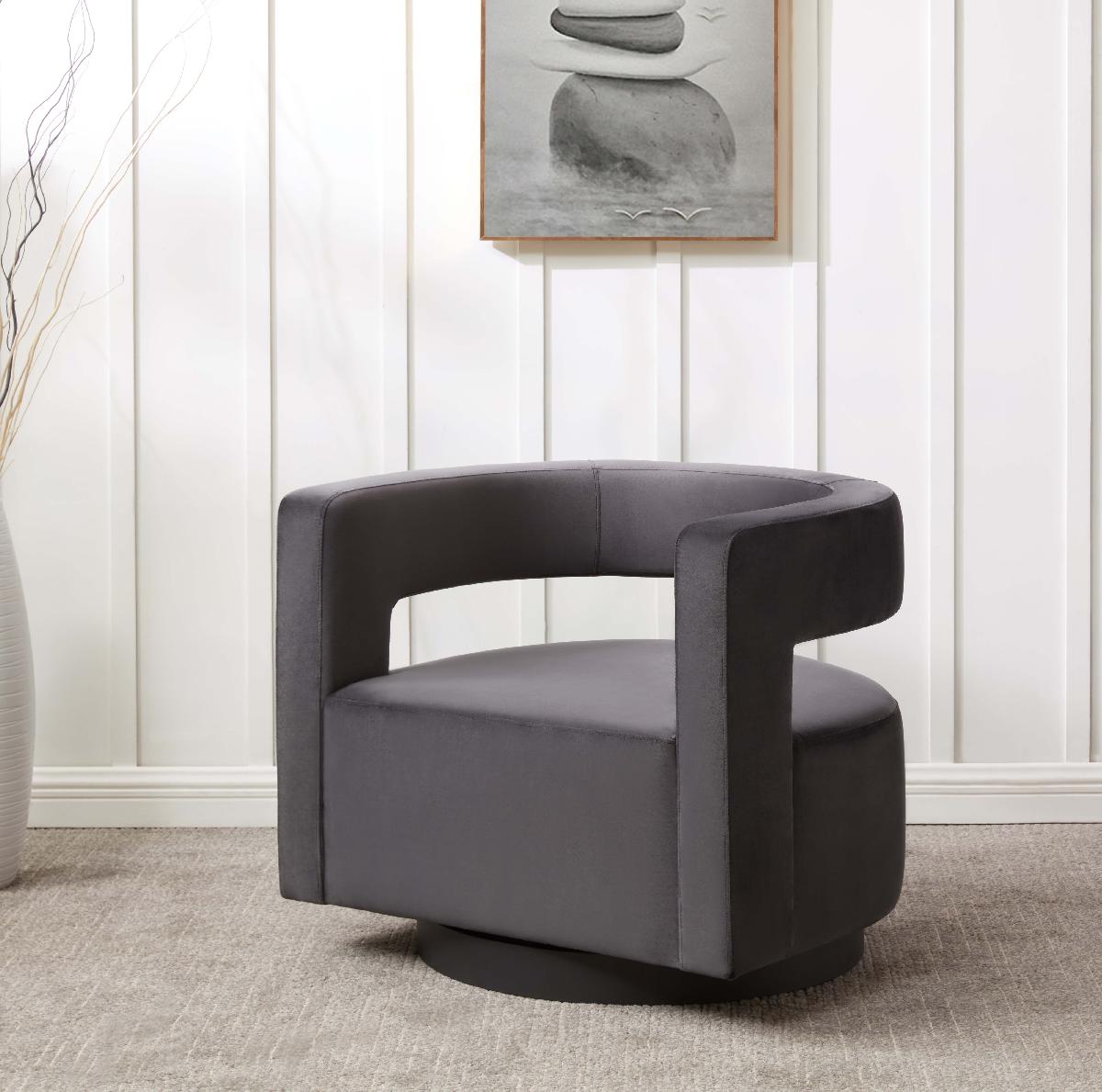 Safavieh Couture Edgar Velvet Swivel Chair - Dark Grey / Black