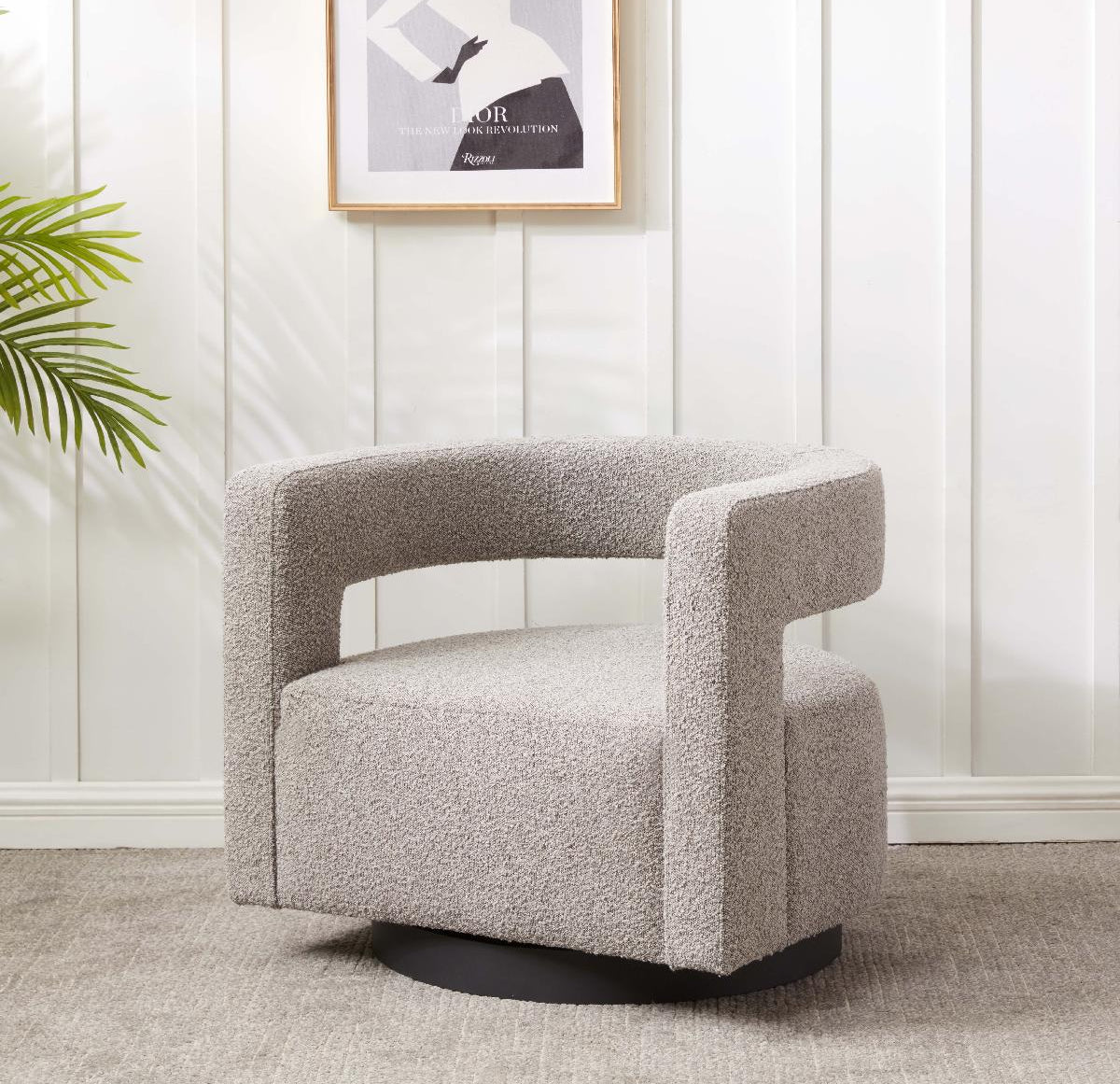 Safavieh Couture Edgar Velvet Swivel Chair - Light Grey / Black