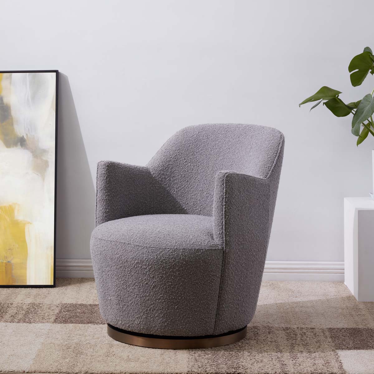 Safavieh Couture Christian Boucle Swivel Accent Chair - Light Grey