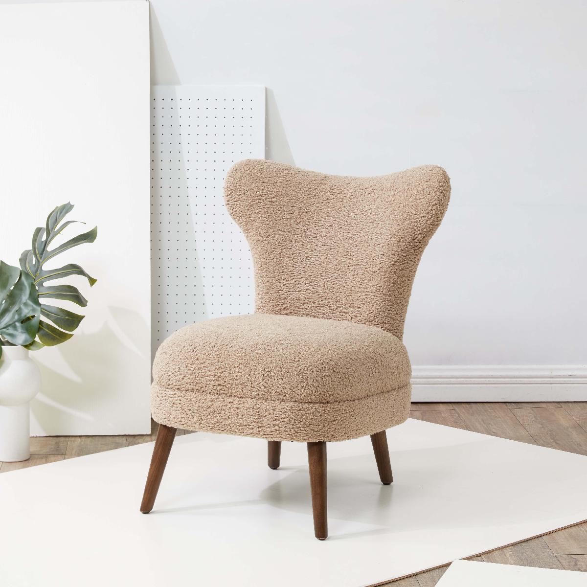 Safavieh Couture Brandietta Faux Shearling Accent Chair - Light Brown / Walnut
