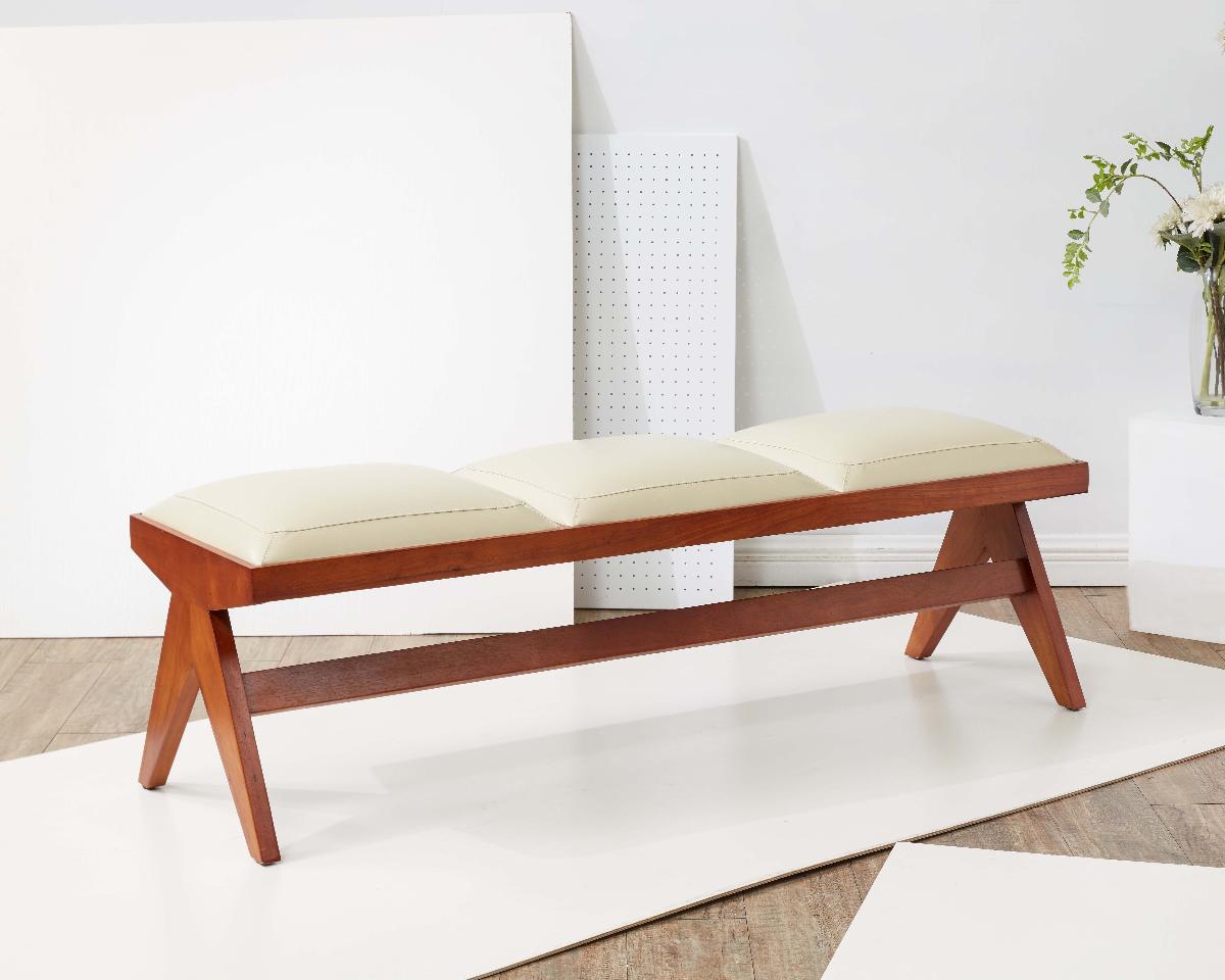 Safavieh Couture Rosselli Vegan Leather And Wood Bench - Cream / Walnut