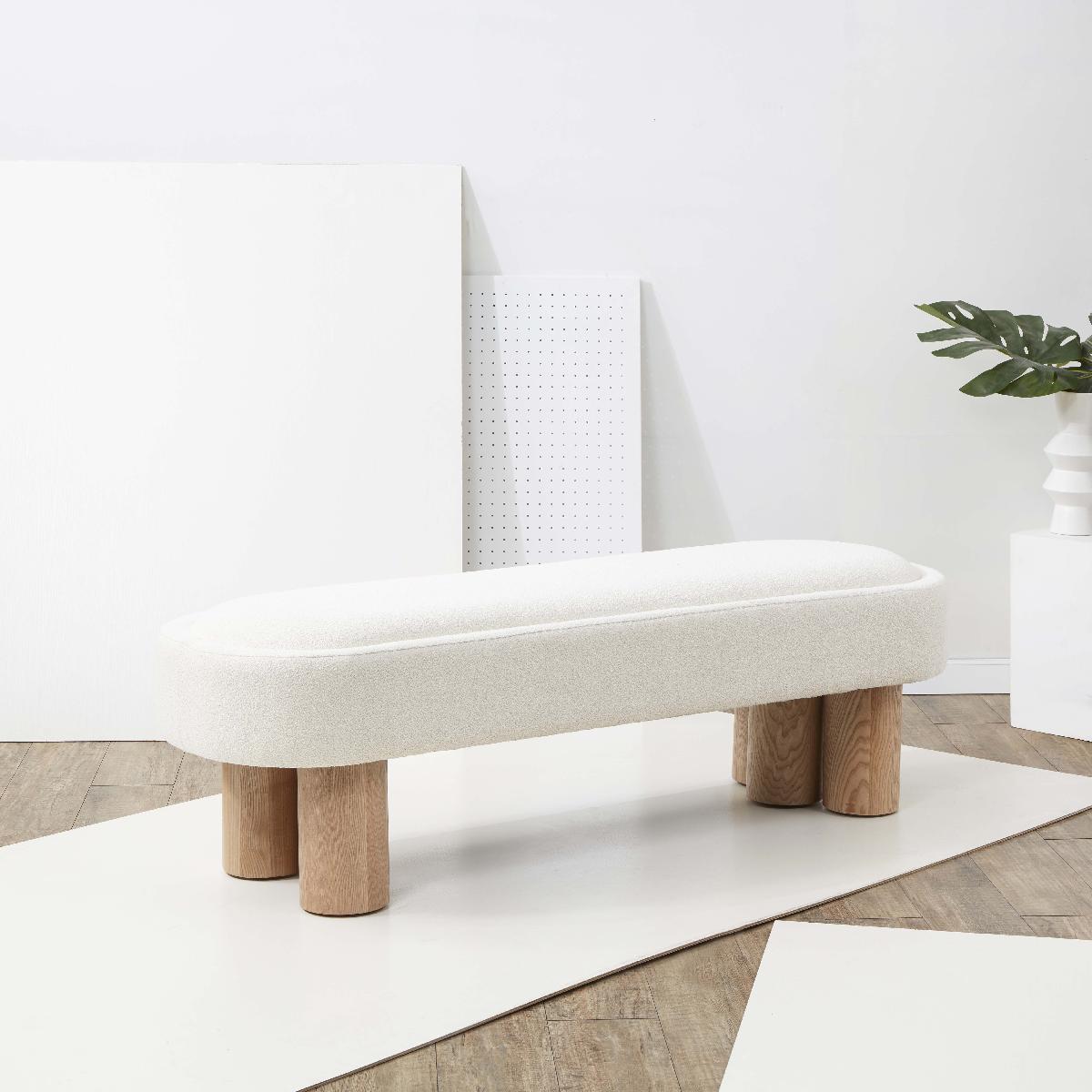 Safavieh Couture Katianna Boucle Bench - Ivory / Natural