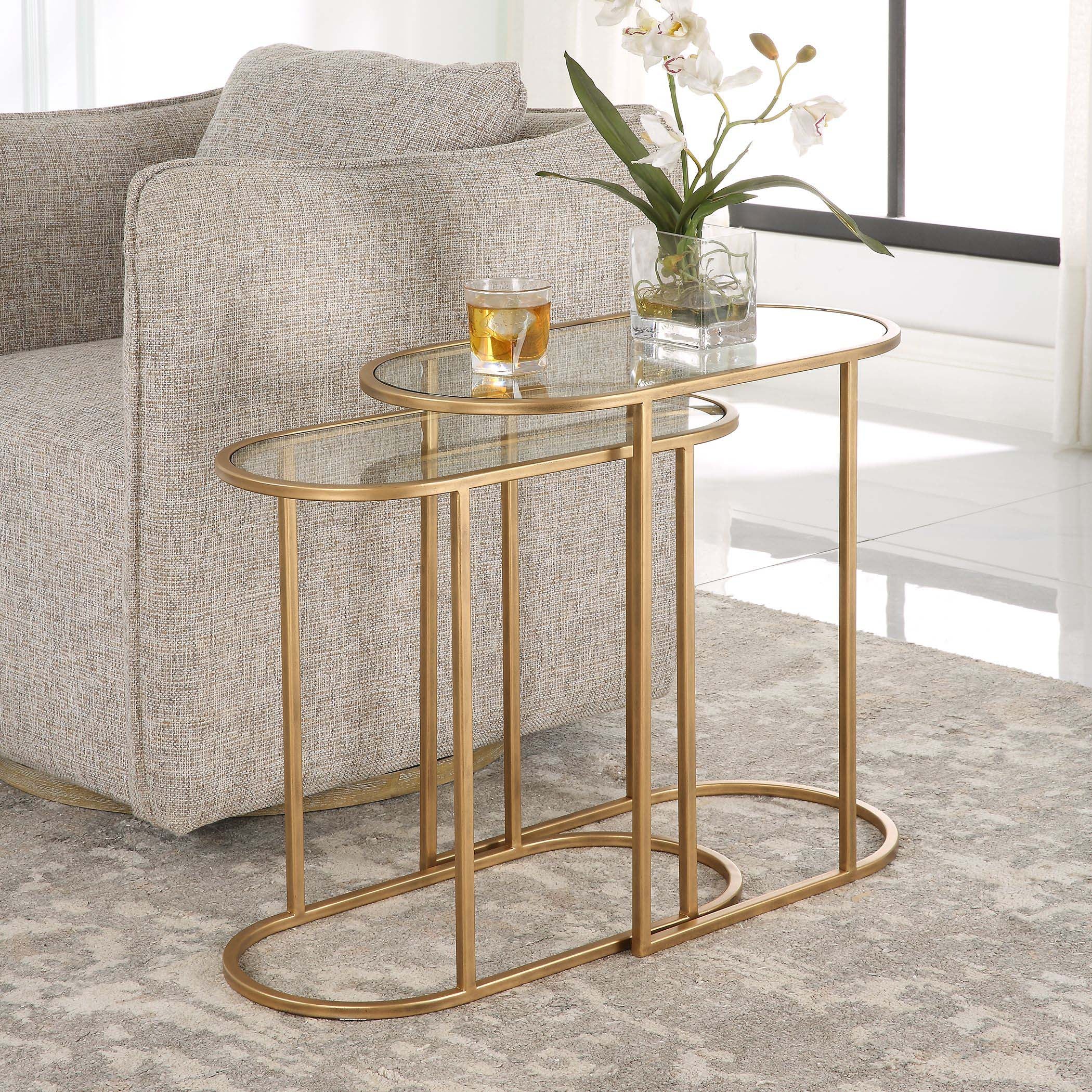Decor Market Burshed Brass Accent Table - S/2