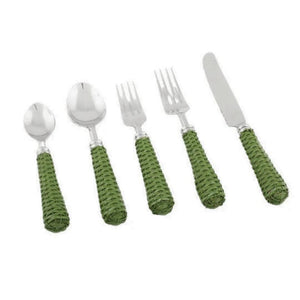 The Enchanted Home Green Basketweave Five Piece Flatware Set