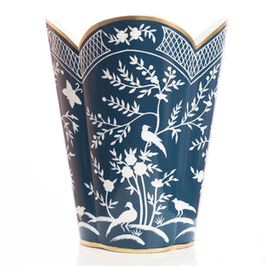 The Enchanted Home Navy & White Chinoiserie Wastepaper Basket