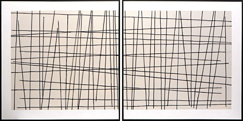 Crosshatch (Set Of 2) - 48" X 48"  Black Floater Frame