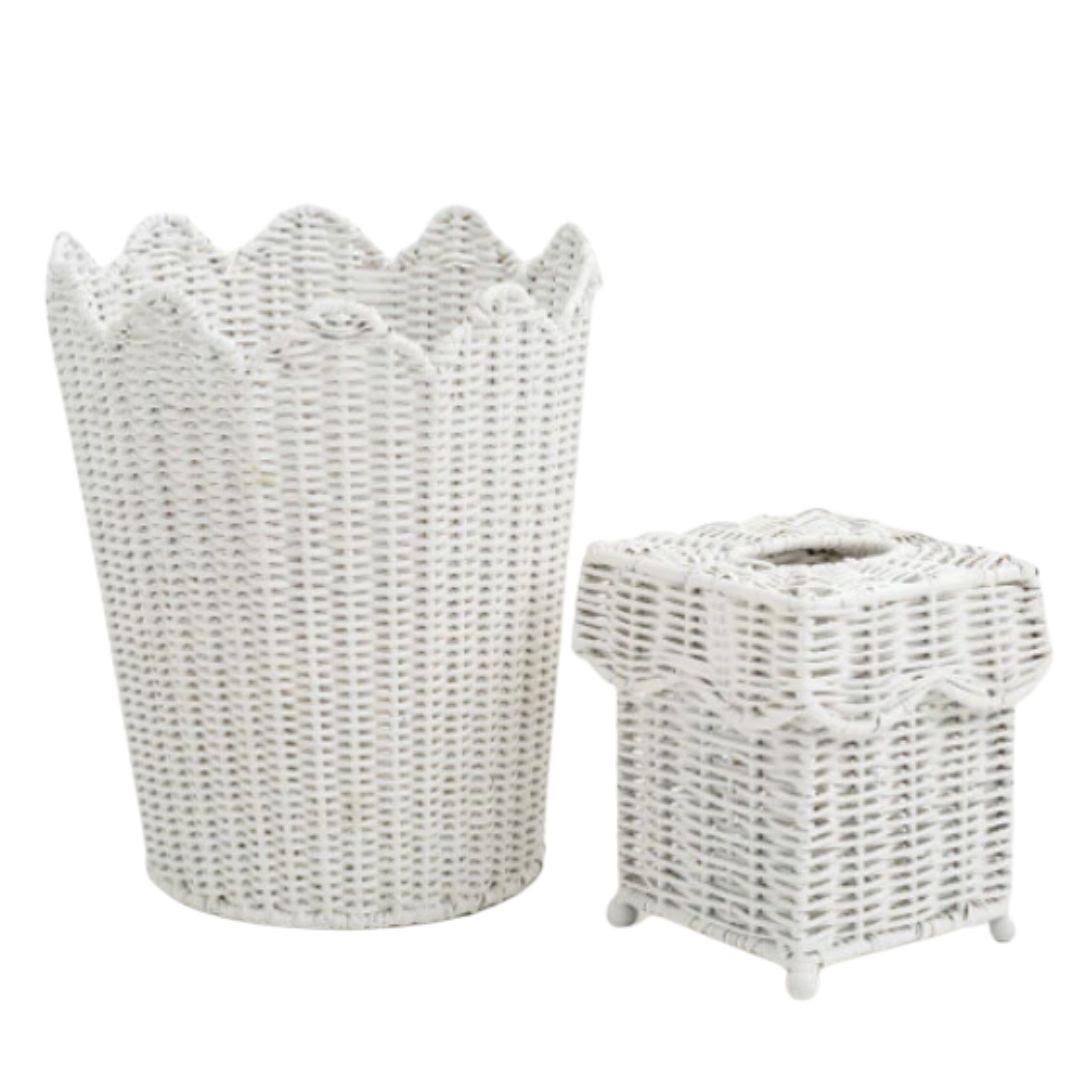 The Enchanted Home Scalloped Wicker Wastepaper Basket and Tissue Holder - Thumbnail 3
