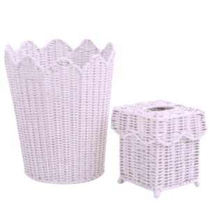 The Enchanted Home Pale Pink Scalloped Wicker Wastepaper Basket & Tissue Holder