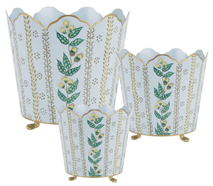 The Enchanted Home Pale Blue & Gold Floral Bucket Planter (3 Sizes)