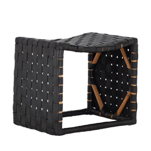 Gabby - Dover Natural Rattan Leather Handwoven Stool - Black - SCH-158050