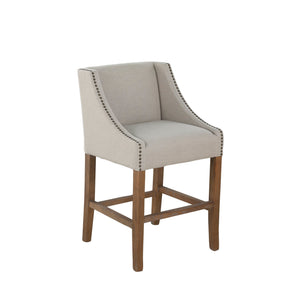 Gabby - Winston Oak Counter Stool - Burnished Sunbrella Linen Dove Antique Brass - SCH-579-S300-F03