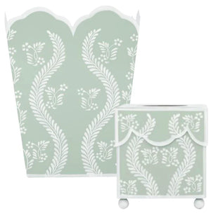 The Enchanted Home Sage Green Square Trellis Wastepaper Basket & Tissue Holder