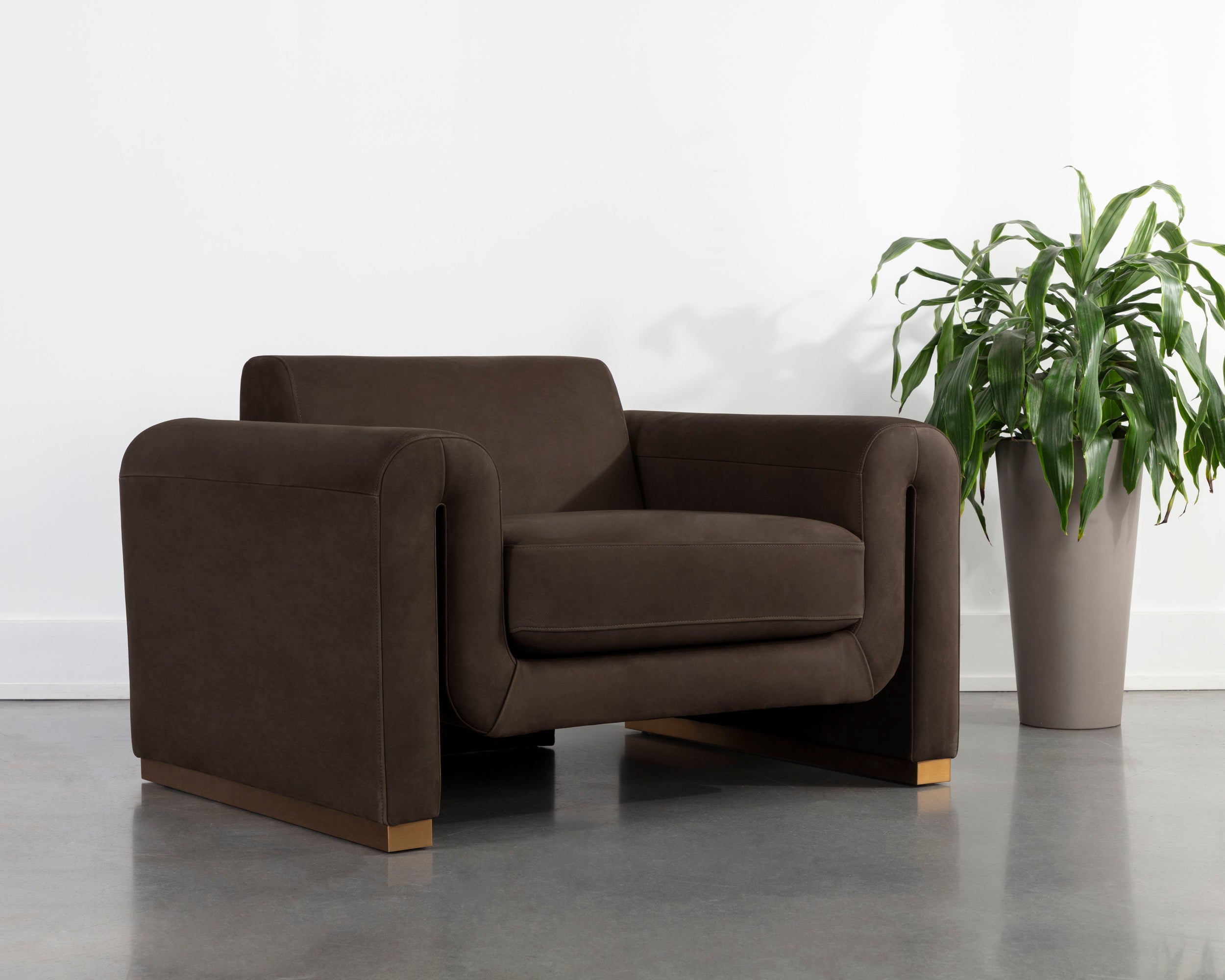Romer Armchair - Gold  Nubuck Cocoa Leather