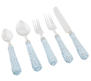 The Enchanted Home Soft Blue Basketweave Five Piece Flatware Set