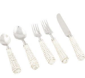 The Enchanted Home White Basketweave Five Piece Flatware Set