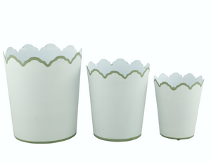 The Enchanted Home White & Soft Green Scalloped Planters