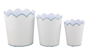 The Enchanted Home White & Pale Blue Scalloped Planters