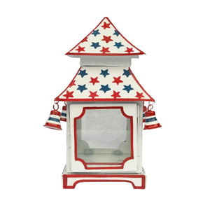 The Enchanted Home White with Red & Blue Star Red Trim Pagoda Lantern