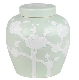 The Enchanted Home Pastel Pale Green Cherry Blossom Flat Top Jar